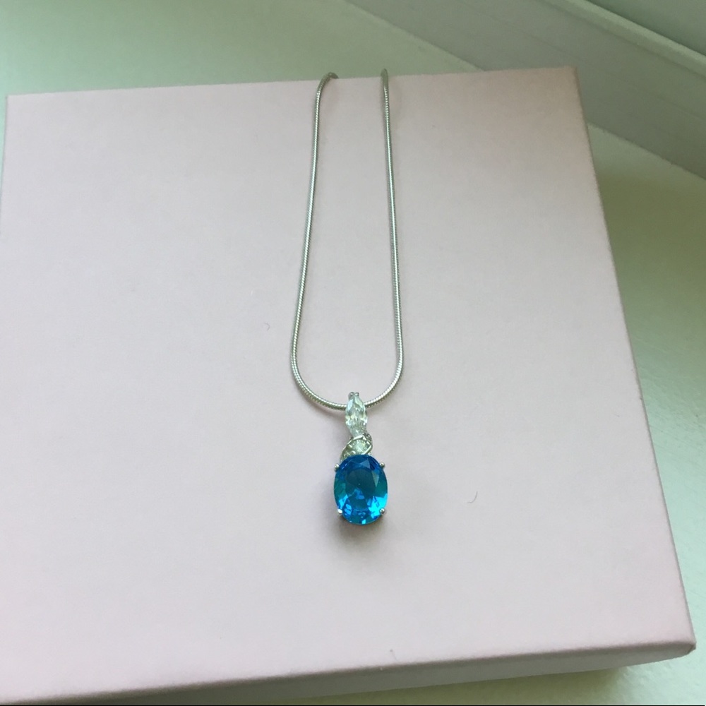 Sterling Silver Aqua Cz Necklace - Picture 5 of 16